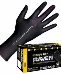 SAS Safety SAS Raven 7 Mil Disposable Nitrile Gloves Extra Strength - 12" Extended Cuff - (Box Of 50) 66577