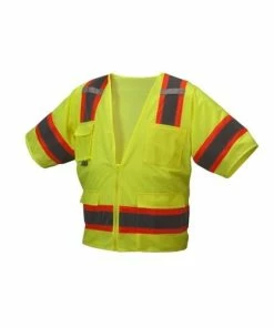 Pyramex Safety Pyramex Class 3 Hi-Vis Lime Safety Vest 8 Pocket Zipper RVZ3410