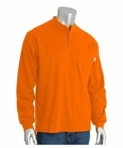 Alternative view of PIP Safety / West Chester PIP AR/FR Orange Long Sleeve Henley 385-FRHN-OR Medium PIP385-FRHN-(OR)
