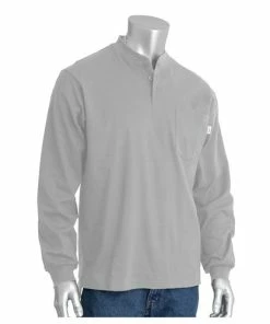 Alternative view of PIP Safety / West Chester PIP AR/FR Gray Long Sleeve Henley 385-FRHN-LG Large PIP385-FRHN-(LG)
