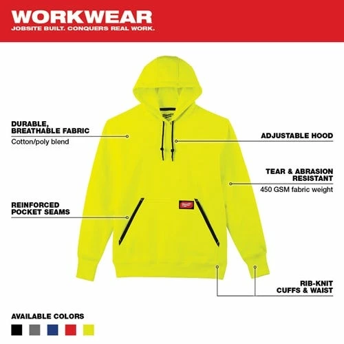 Milwaukee Tools Milwaukee Heavy Duty Pullover Hoodie - High Vis Yellow 350HV 6 Milwaukee Tools Milwaukee Heavy Duty Pullover Hoodie - High Vis Yellow 350HV - Image 6