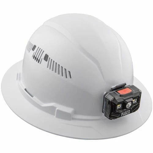 Klein Tools Klein Vented Full Brim Hard Hat With Rechargeable Headlamp - White 60407RL 1 Klein Tools Klein Vented Full Brim Hard Hat With Rechargeable Headlamp - White 60407RL