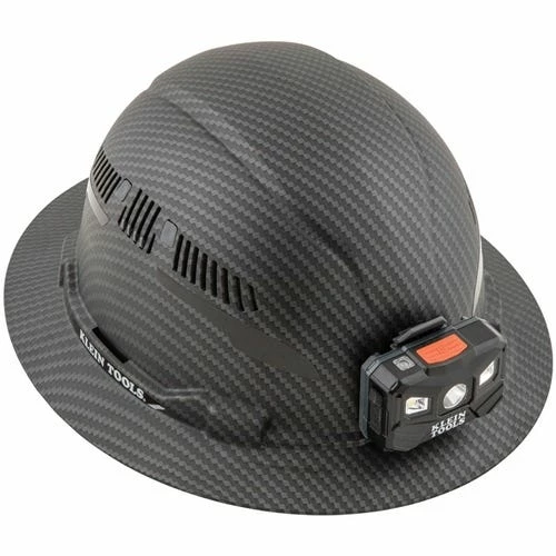 Klein Tools Klein Vented Full Brim Premium KARBN Class C Hard Hat W/ Rechargeable Headlamp 60347 1 Klein Tools Klein Vented Full Brim Premium KARBN Class C Hard Hat W/ Rechargeable Headlamp 60347