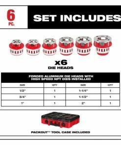 Milwaukee Tools Milwaukee 1/2" - 2" High Speed NPT 12R Pipe Threading 6 Head Kit (700) 48-36-1060 9 Milwaukee Tools Milwaukee 1/2" - 2" High Speed NPT 12R Pipe Threading 6 Head Kit (700) 48-36-1060 -PIP Safety-shop 48 36 1060 4