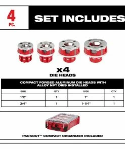 Milwaukee Tools Milwaukee 1/2" To 1-1/4" Alloy NPT Compact 11R Pipe Threading 4 Head Kit (600-I) 48-36-1063 -PIP Safety-shop 48 36 1063 4