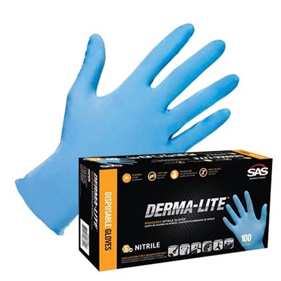 SAS Safety Derma-Light 5 Mil Powdered Nitrile Disposable Gloves - (Box Of 100) 6606 1 SAS Safety Derma-Light 5 Mil Powdered Nitrile Disposable Gloves - (Box Of 100) 6606