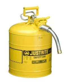 Justrite Type II AccuFlow Steel Safety Can For Diesel 5 Gallon;1-Inch Metal Hose Yellow 7250230